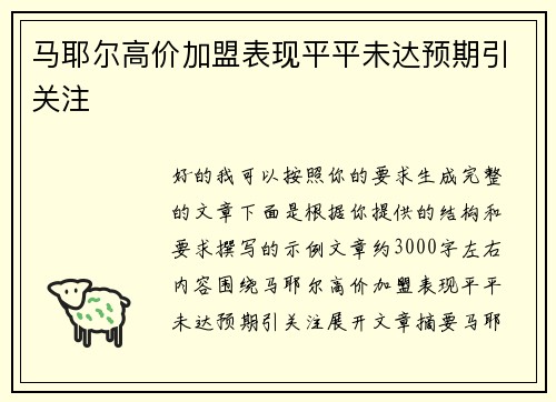马耶尔高价加盟表现平平未达预期引关注